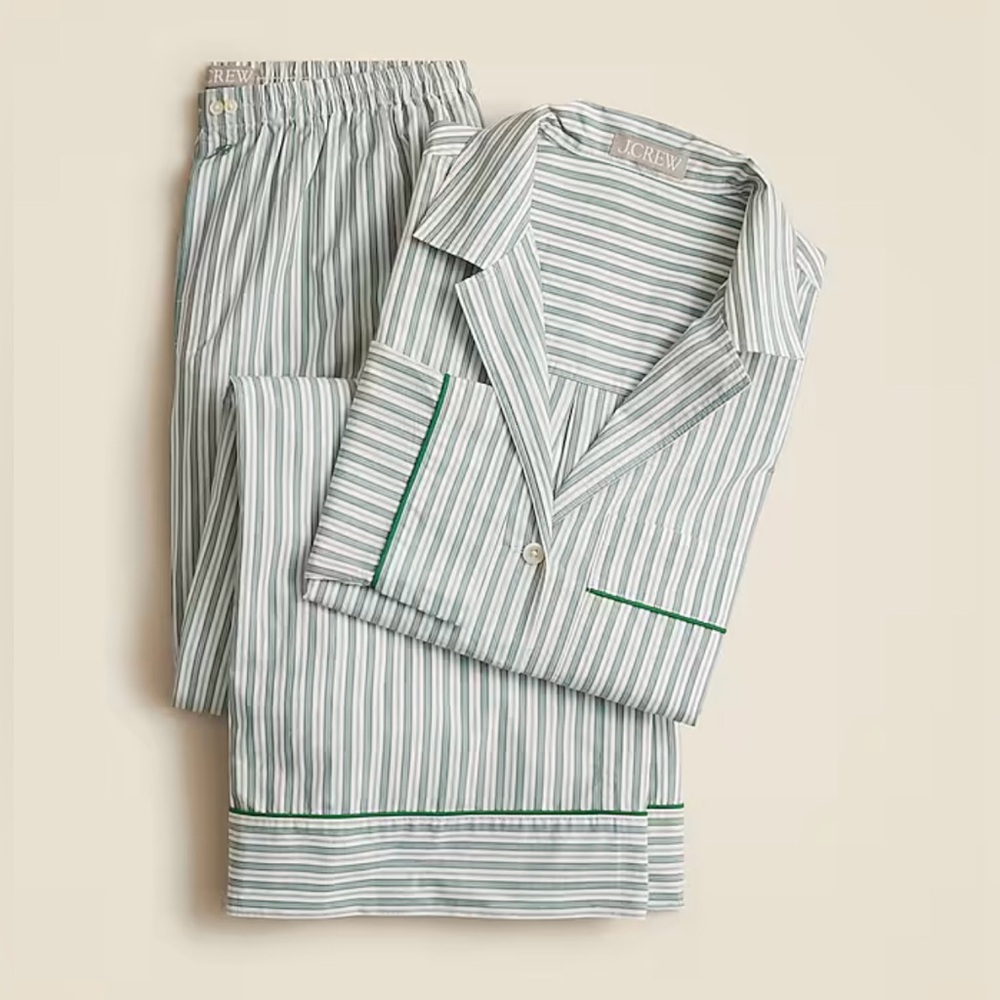 ***SOLD*** J. Crew Green and White Striped Pajama Set